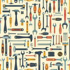 Illustration of assorted tools, including hammers, wrenches, pliers, and screwdrivers, arranged randomly on a light background.