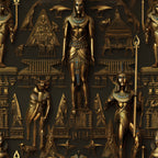 golden bronze, ancient egypt, pharaohs, egyptian gods, hieroglyphics, pyramids, sphinxes, metallic finish, ornate details, royal figures, archaeological motifs, antiquity theme, embossed appearance, cultural pattern,, fabric panel, historical design, luxury appearance, dimensional effect, ceremonial imagery