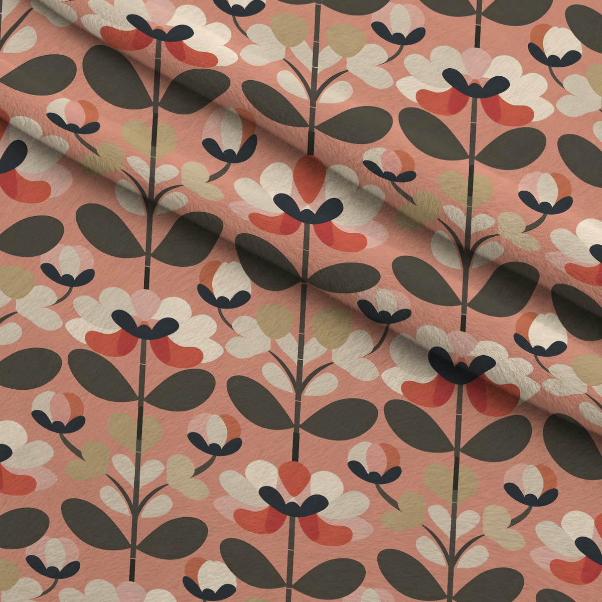 70s Retro Flowers Pattern 11 Fleece Fabric — fleece fabric folded close-up preview (mv-fleece-v1:lying)