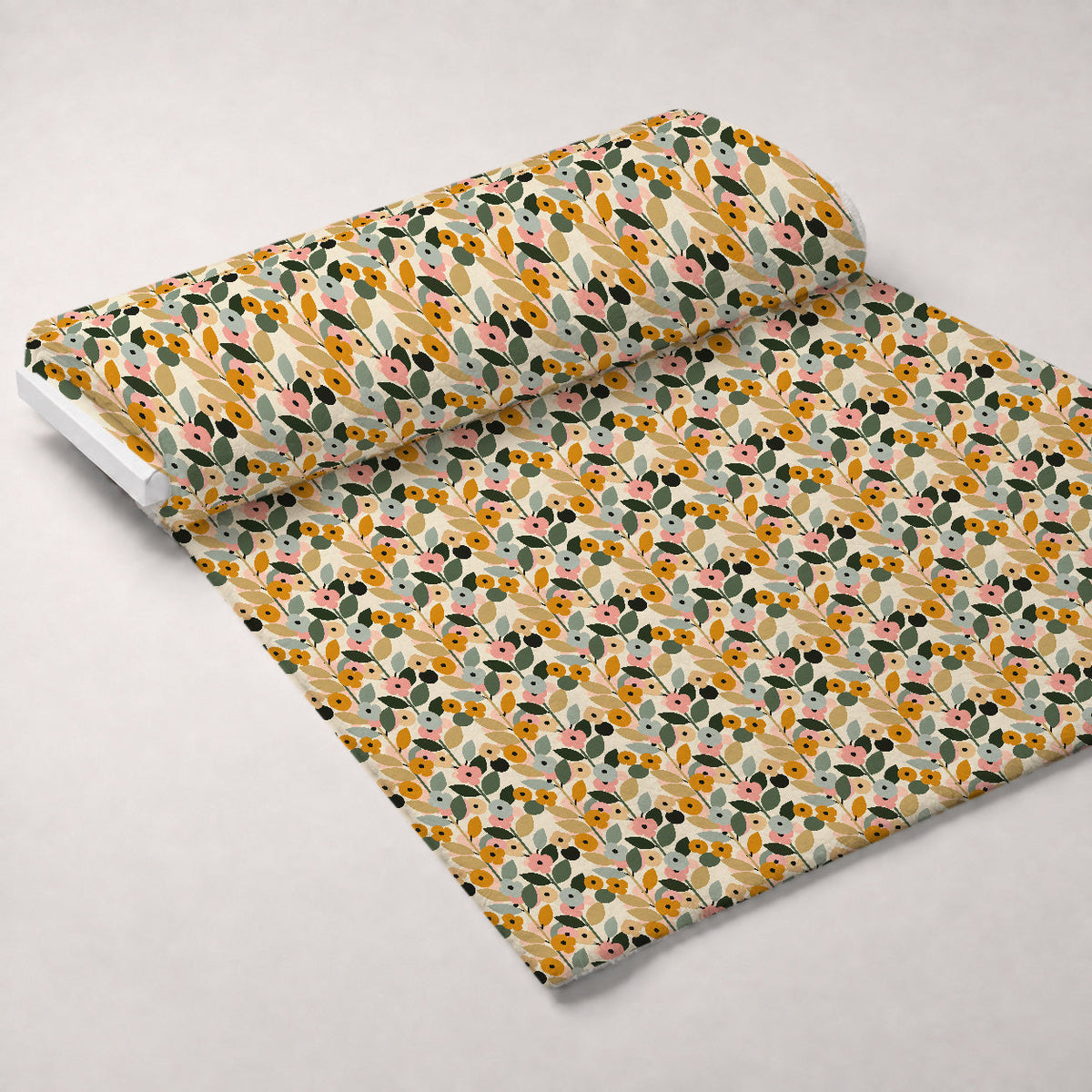 70s Retro Flowers Pattern 12 Fleece Fabric — fleece fabric unrolled bolt preview (mv-fleece-v1:bolt)