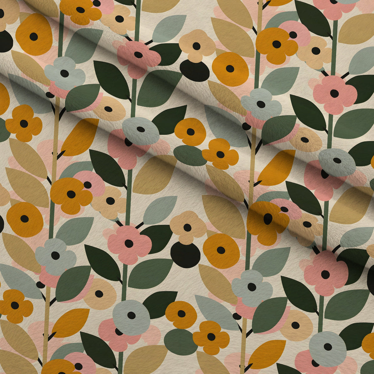 70s Retro Flowers Pattern 12 Fleece Fabric — fleece fabric folded close-up preview (mv-fleece-v1:lying)