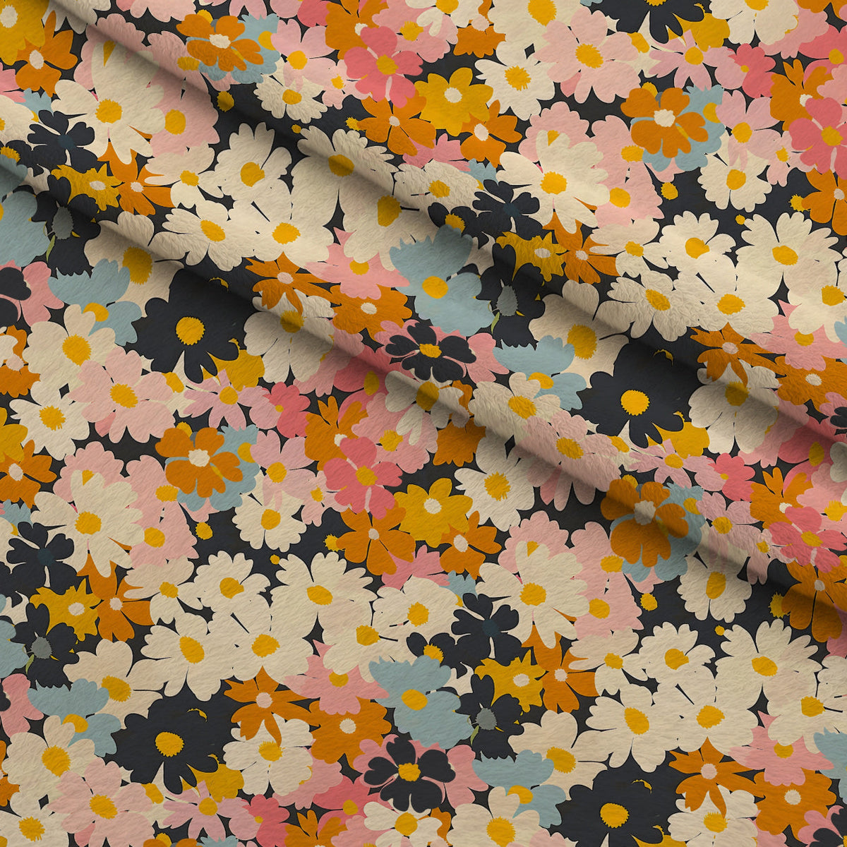 70s Retro Flowers Pattern 14 Fleece Fabric — fleece fabric folded close-up preview (mv-fleece-v1:lying)