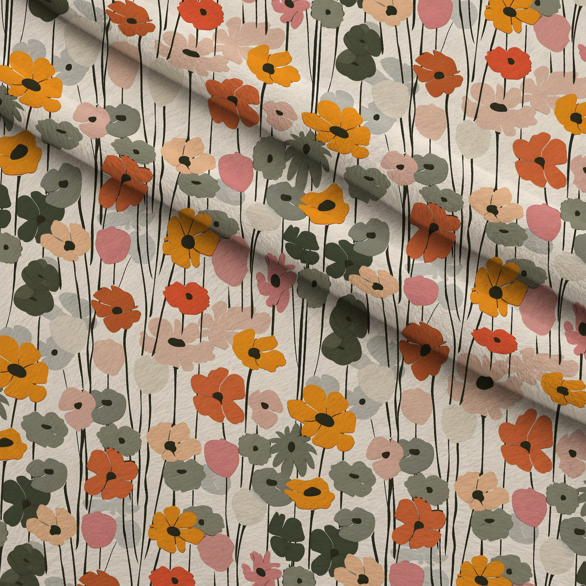 70s Retro Flowers Pattern 15 Fleece Fabric — fleece fabric folded close-up preview (mv-fleece-v1:lying)