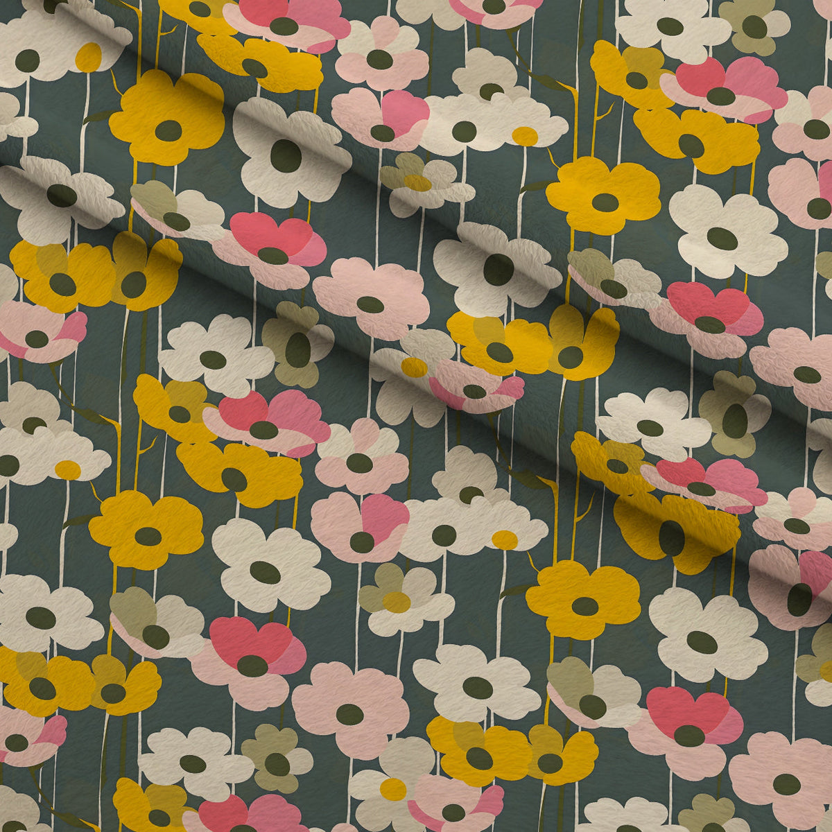 70s Retro Flowers Pattern 2 Fleece Fabric — fleece fabric folded close-up preview (mv-fleece-v1:lying)
