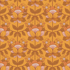 70s groovy, boho pattern, retro floral, orange background, brown flowers, pink petals, autumn colors, vintage botanical, psychedelic design, flower power,, fabric panel, geometric florals, earthy tones, mustard yellow, burnt orange, dusty pink, repeating motif, bohemian style, groovy aesthetic