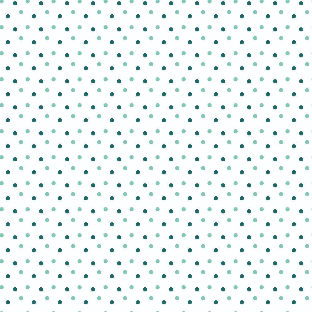 Polka Dots Multicolor fleece fabric with mint and teal dots on a light ground