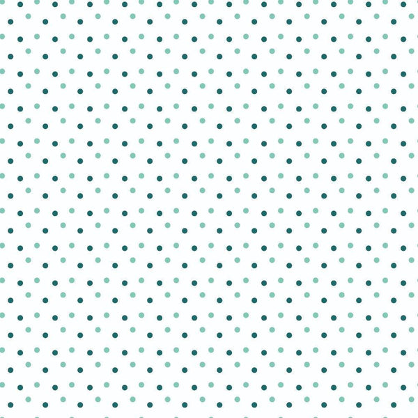 Polka Dots Multicolor fleece fabric with mint and teal dots on a light ground