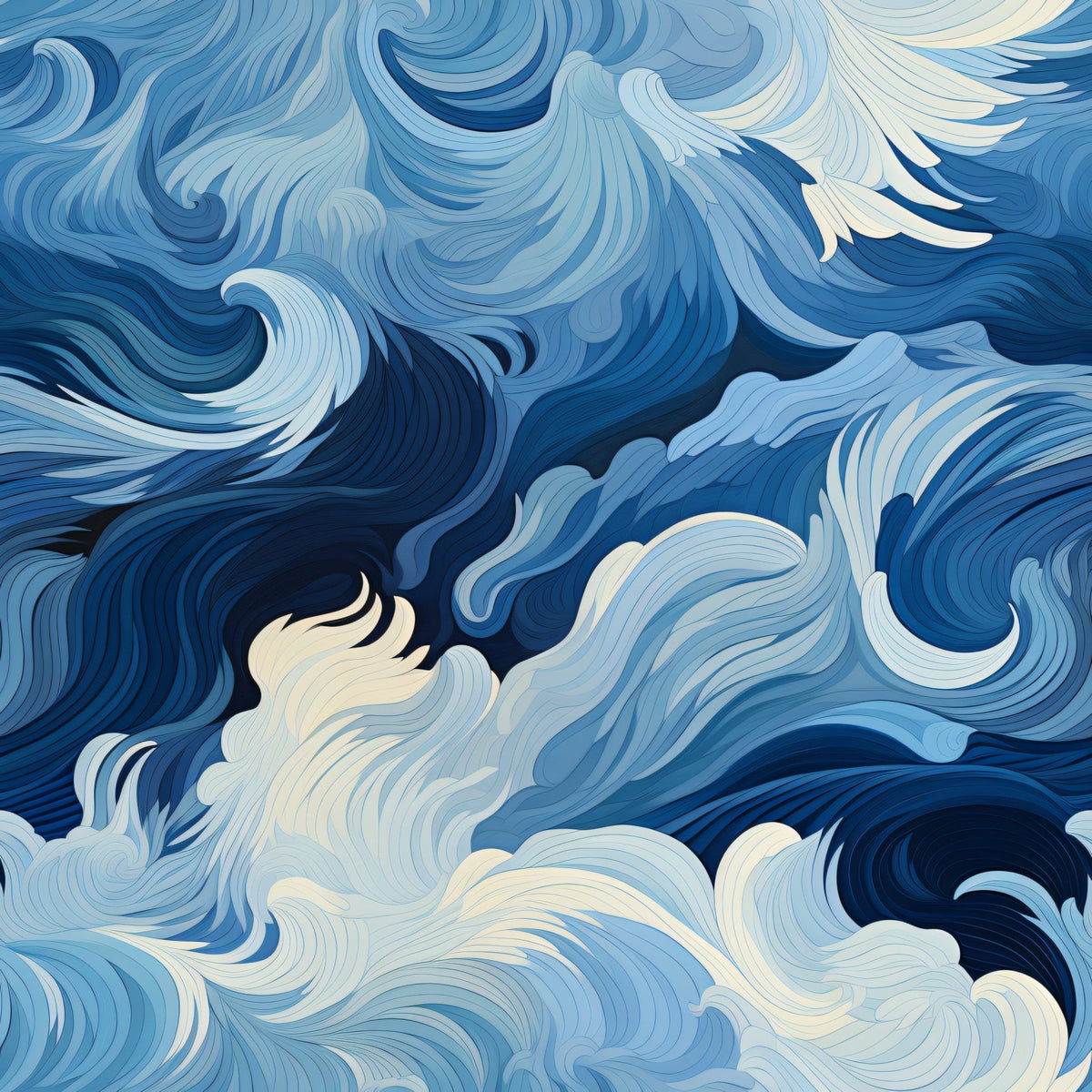 Indigo Swells Pattern 2 Fleece Fabric