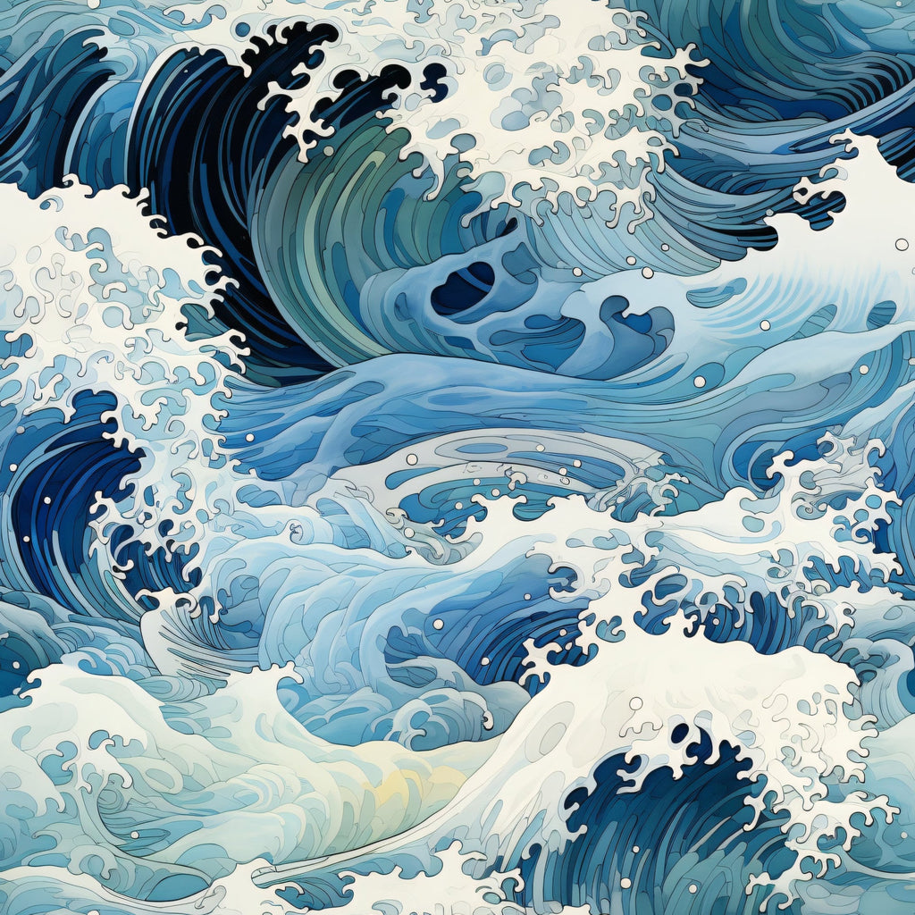 Indigo Swells Pattern 3 Fleece Fabric