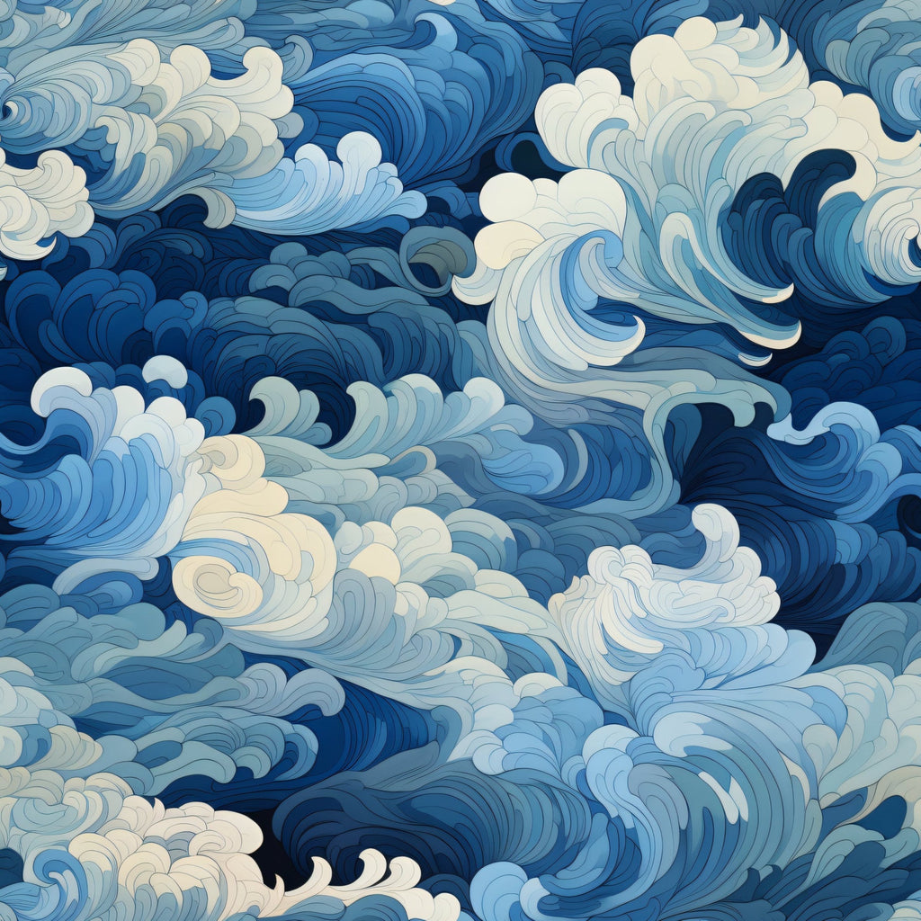 Indigo Swells Pattern 7 Fleece Fabric
