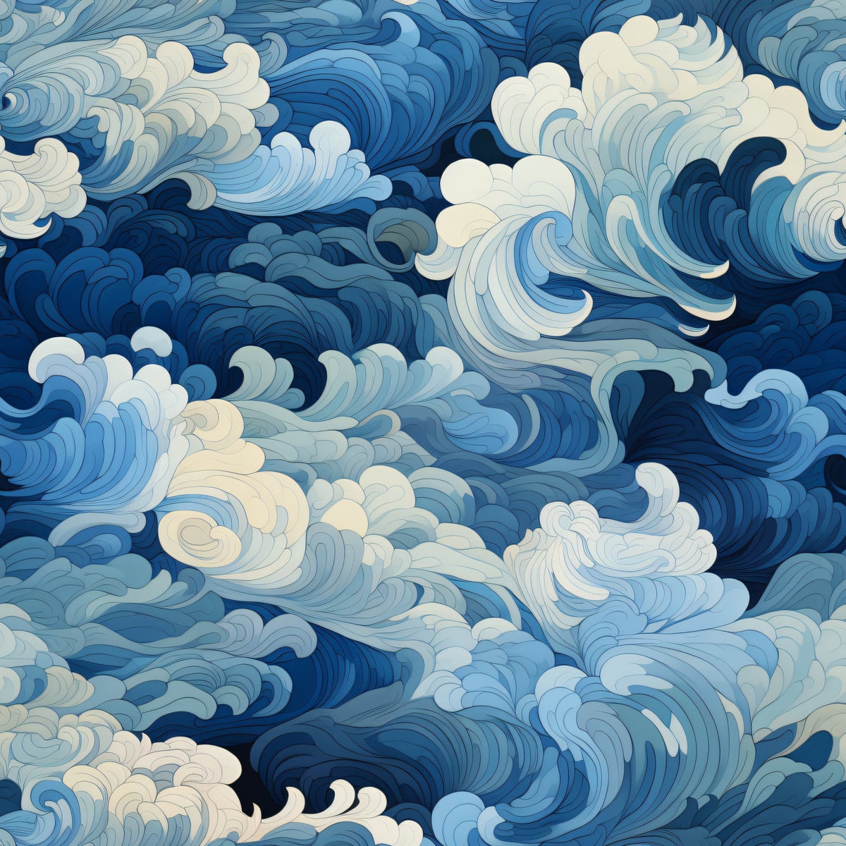Indigo Swells Pattern 7 Fleece Fabric