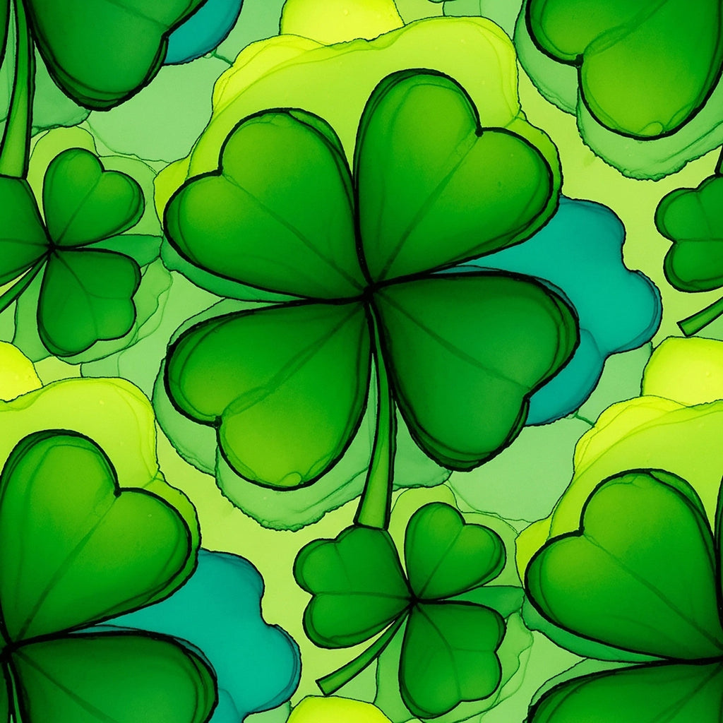 Alcohol Ink Shamrock Pattern 15 Fleece Fabric