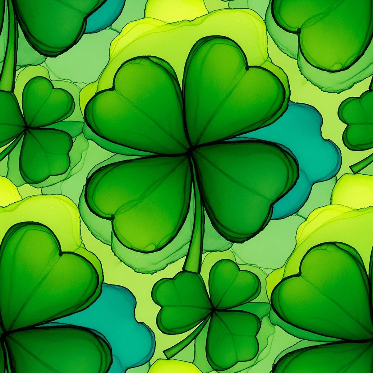 Alcohol Ink Shamrock Pattern 15 Fleece Fabric