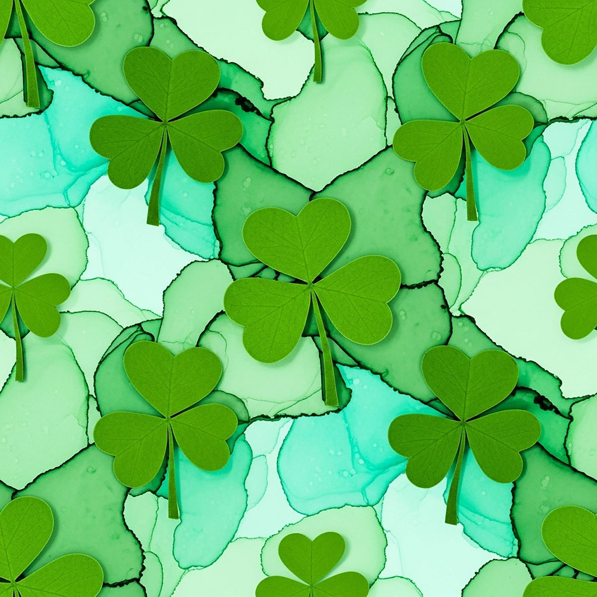 Alcohol Ink Shamrock Pattern 26 Fleece Fabric