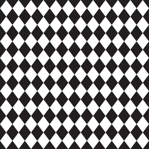 black and white, diamond pattern, geometric design, harlequin print, checkered, alternating diamonds, monochrome,, fabric panel, contrasting pattern, angular shapes, repetitive motif, craft fabric, sewing material, patchwork suitable