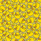 Allover Rubber Ducks fleece fabric with cheerful yellow and orange rubber ducks on a bright yellow ground