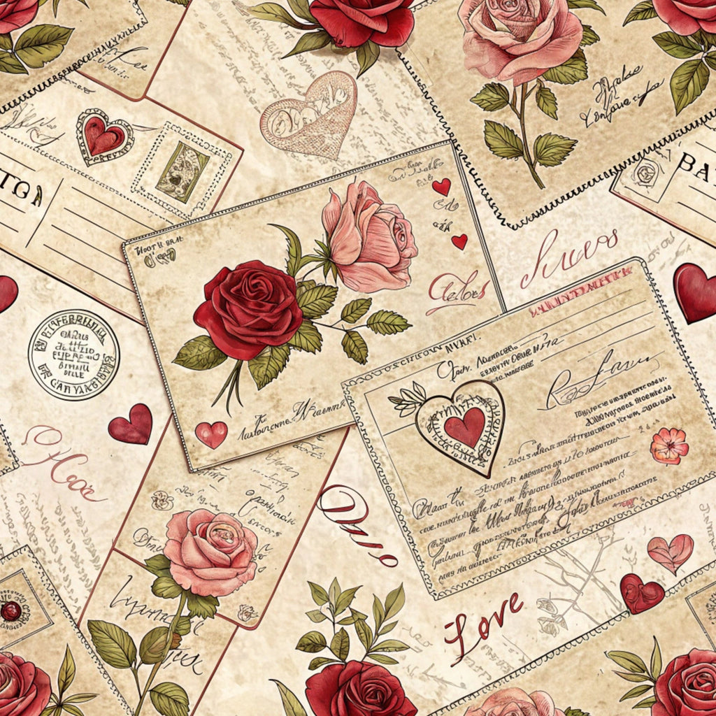 Antique Valentine Postcards Pattern 3 Fleece Fabric