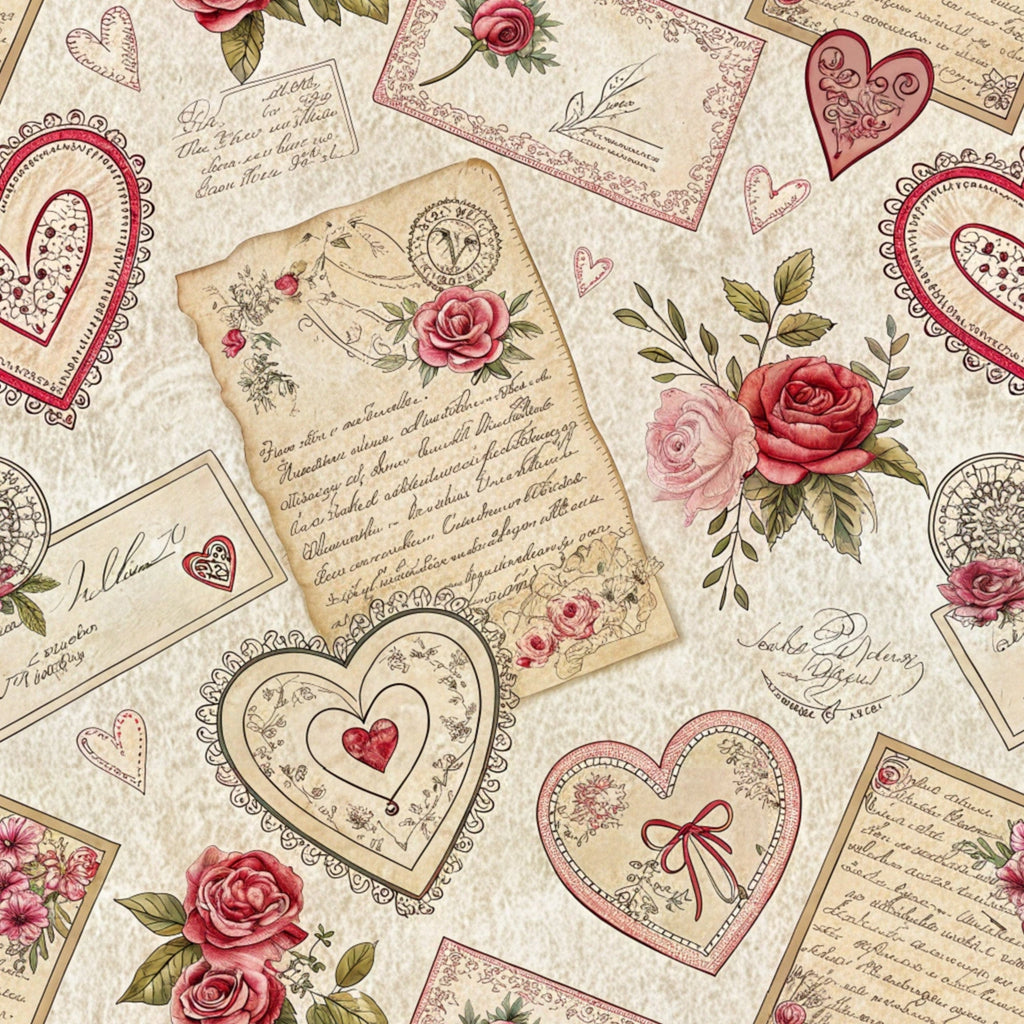 Antique Valentine Postcards Pattern 4 Fleece Fabric