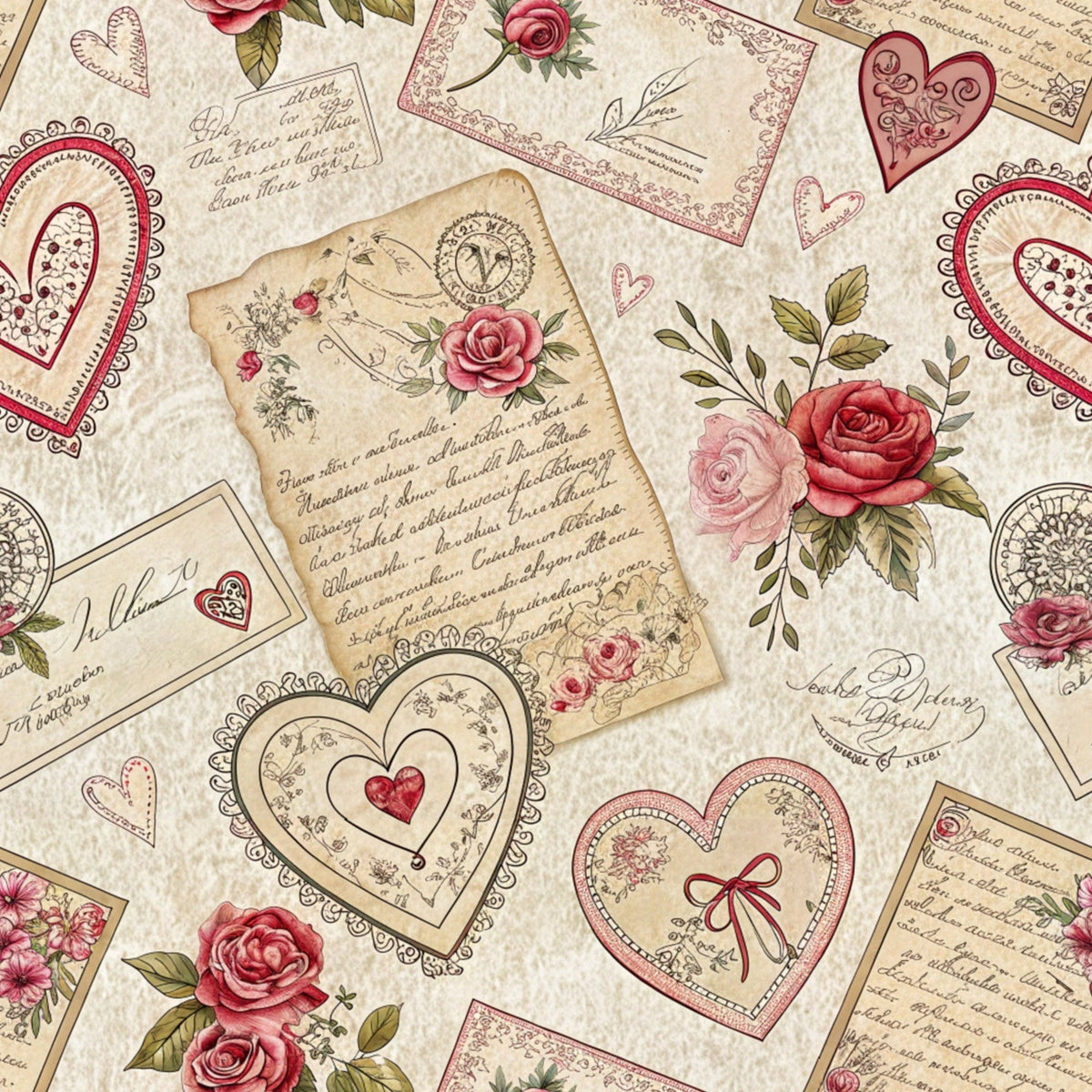 Antique Valentine Postcards Pattern 4 Fleece Fabric