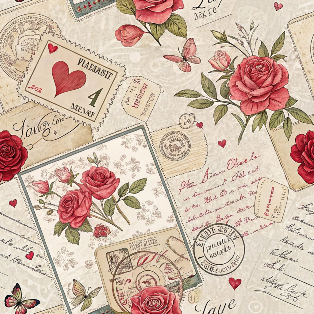 Antique Valentine Postcards Pattern 7 Fleece Fabric
