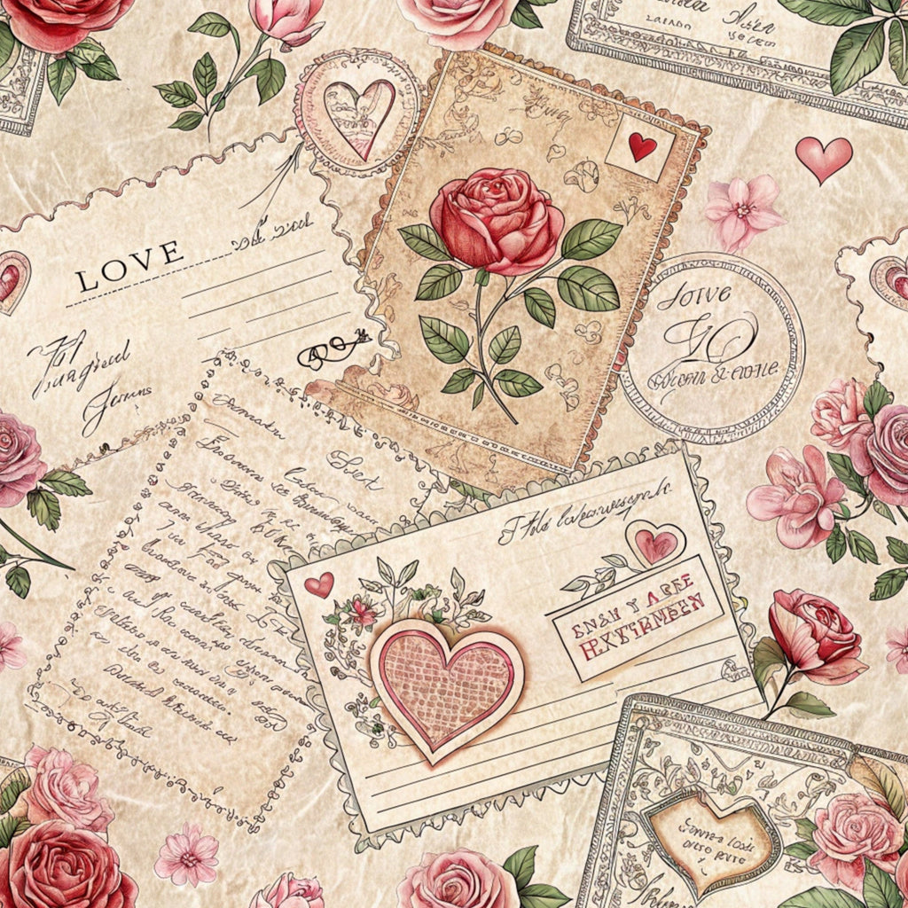 Antique Valentine Postcards Pattern 9 Fleece Fabric