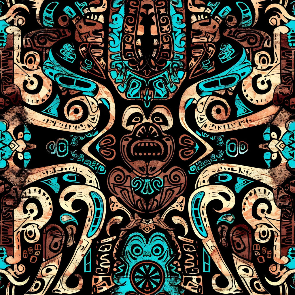 Teal Totem Pattern 5 Fleece Fabric