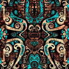 Teal Totem Pattern 5 Fleece Fabric