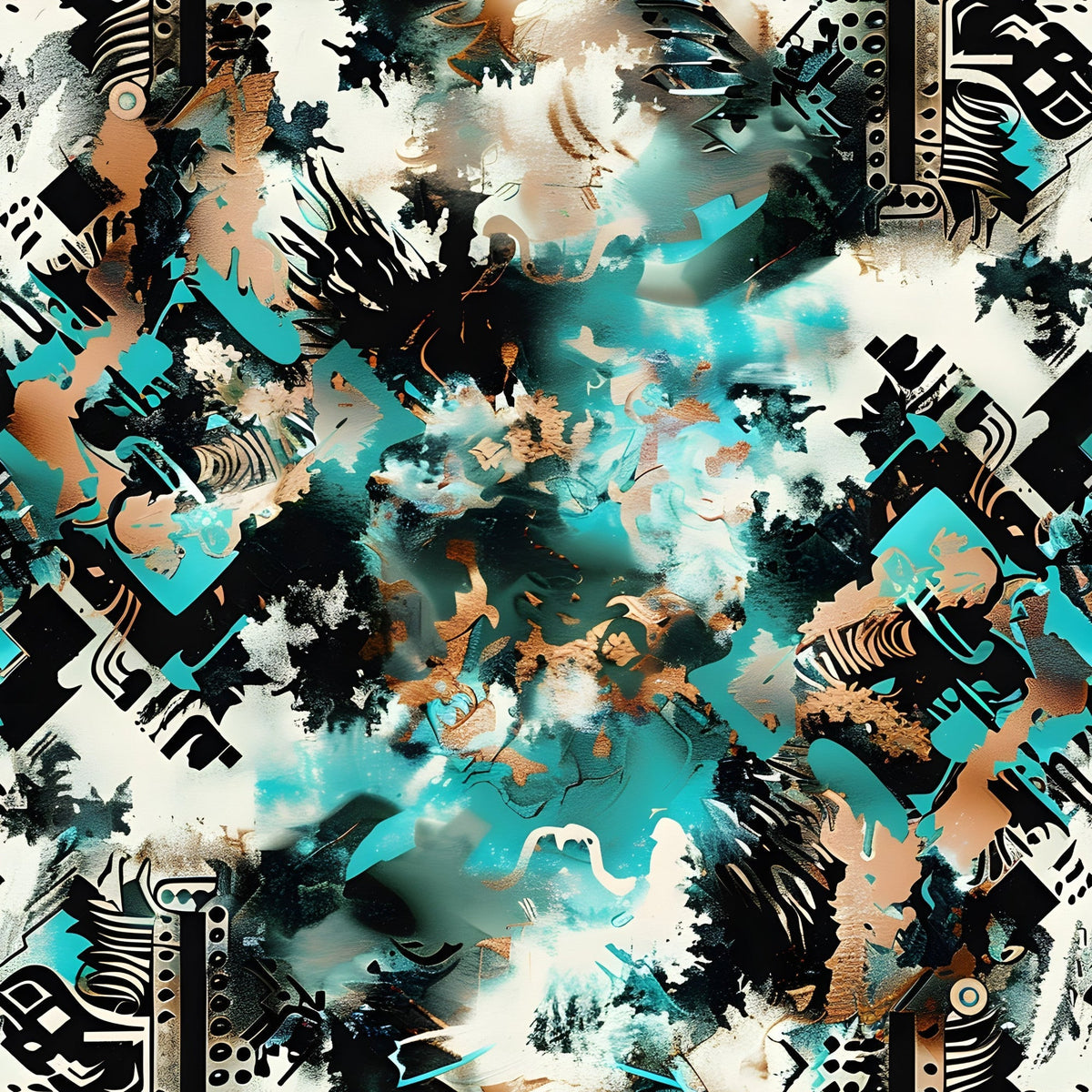 Teal Totem Pattern 8 Fleece Fabric
