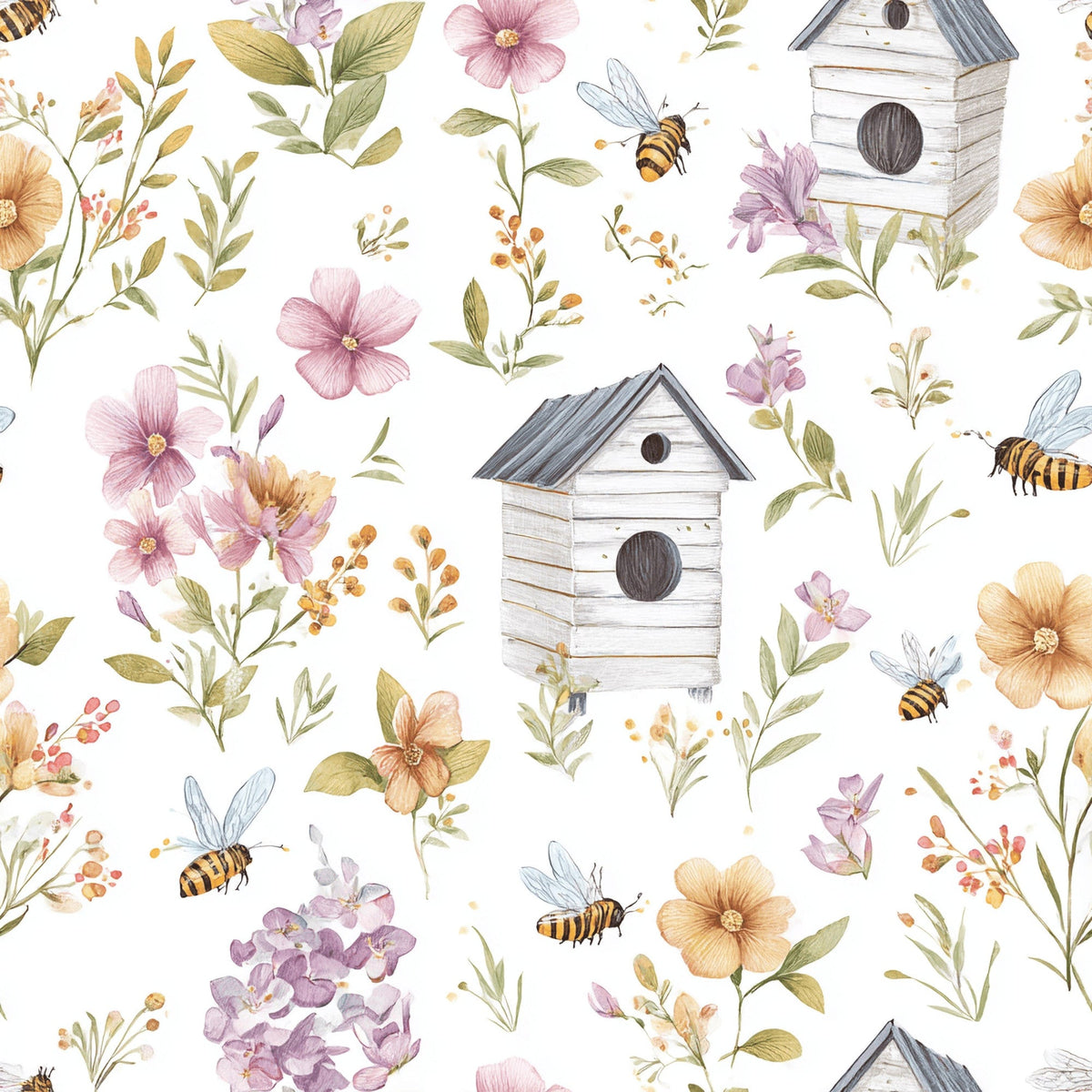 Honey Hive Garden Pattern 1 Fleece Fabric