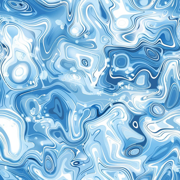 blue, water, swirls, marbled pattern, fluid design, abstract, ocean waves, liquid texture, flowing lines, organic shapes, cotton fabric, quilting panel, watery design, blue tones, white accents, contemporary style, modern pattern, seamless design, aquatic theme, marble effect