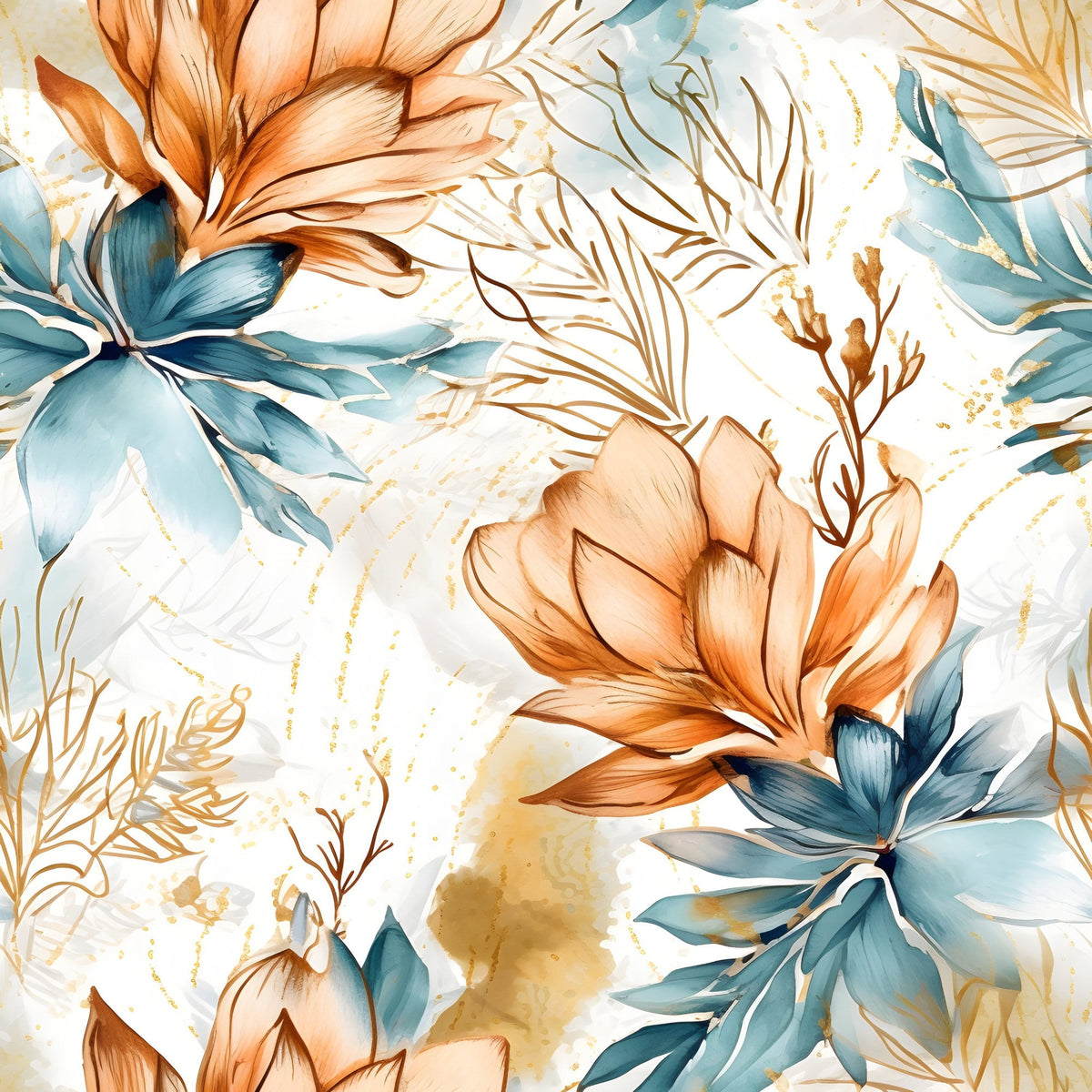 Gilded Coastal Blooms Pattern 1 Fleece Fabric