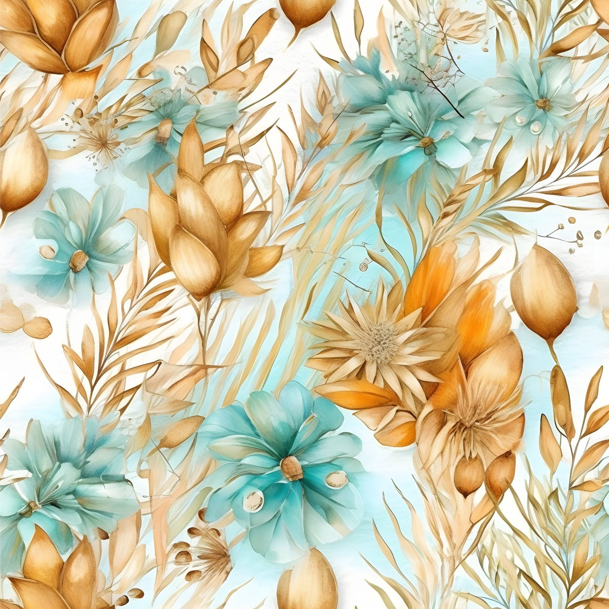 Gilded Coastal Blooms Pattern 10 Fleece Fabric