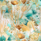 Gilded Coastal Blooms Pattern 11 Fleece Fabric