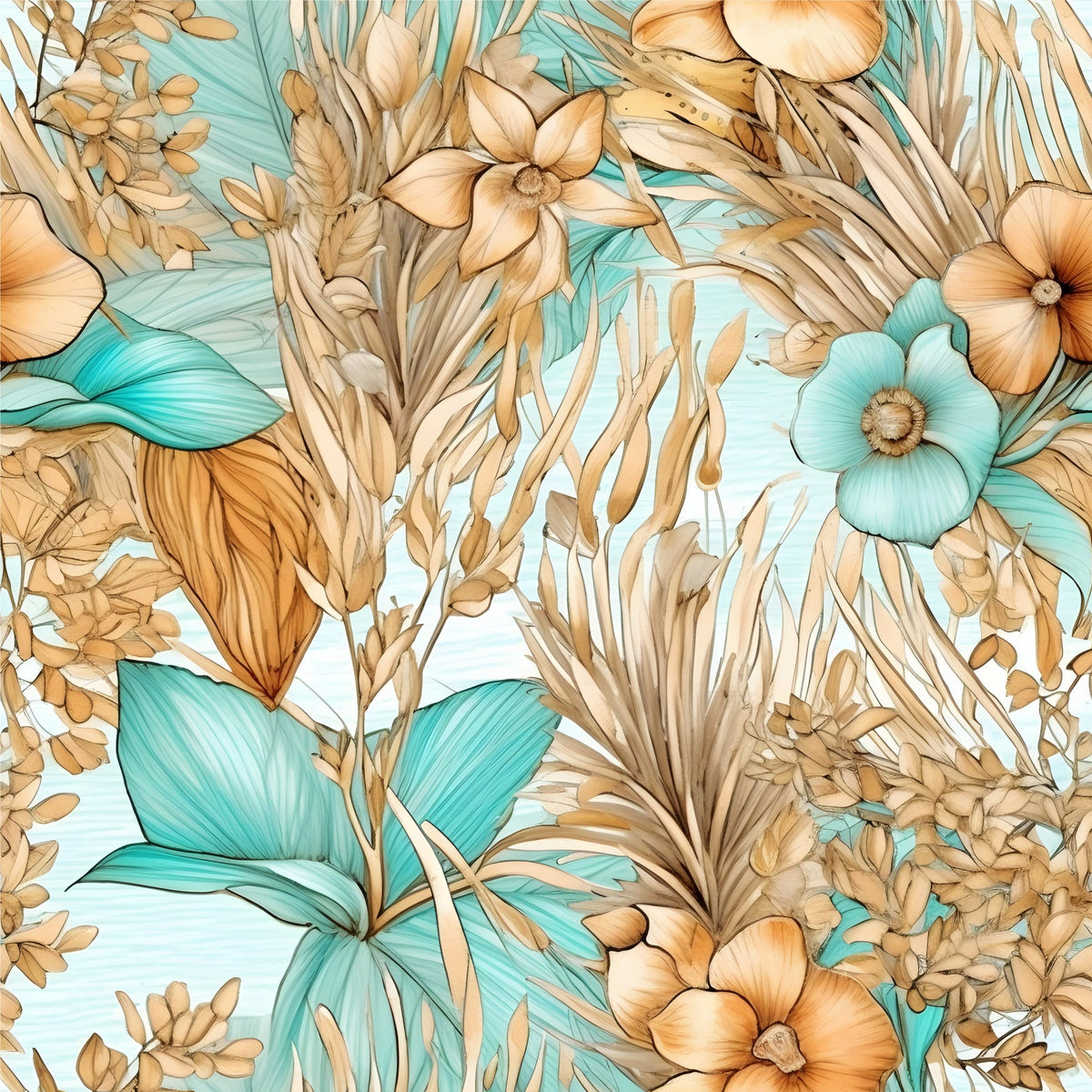 Gilded Coastal Blooms Pattern 13 Fleece Fabric