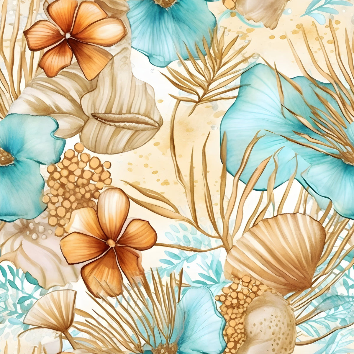 Gilded Coastal Blooms Pattern 14 Fleece Fabric