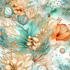 Gilded Coastal Blooms Pattern 15 Fleece Fabric