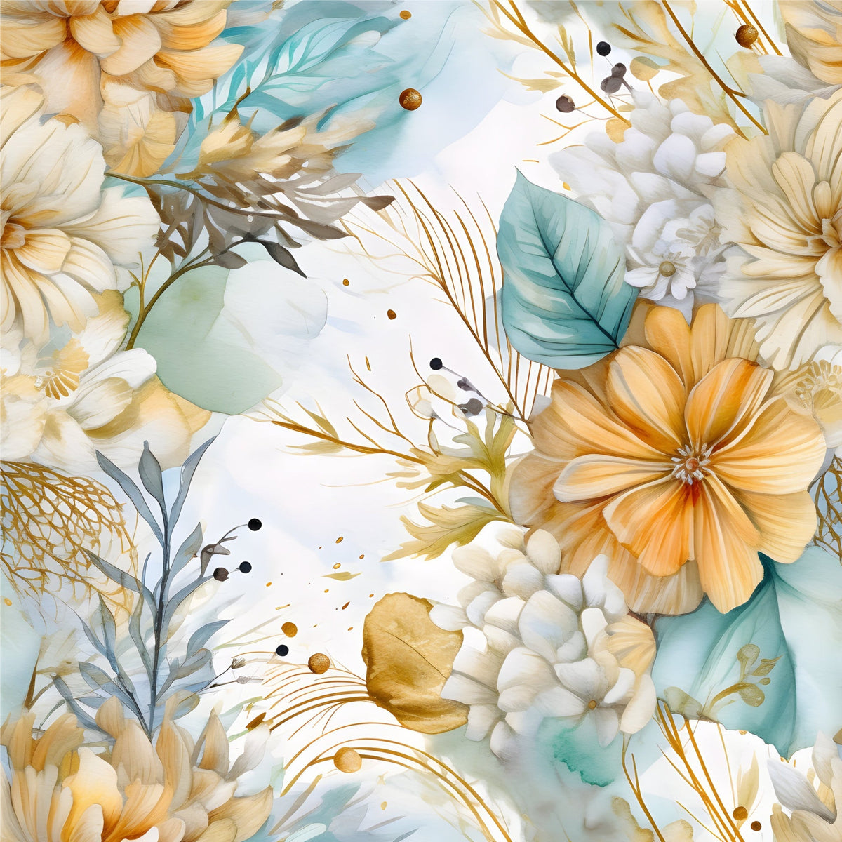 Gilded Coastal Blooms Pattern 19 Fleece Fabric