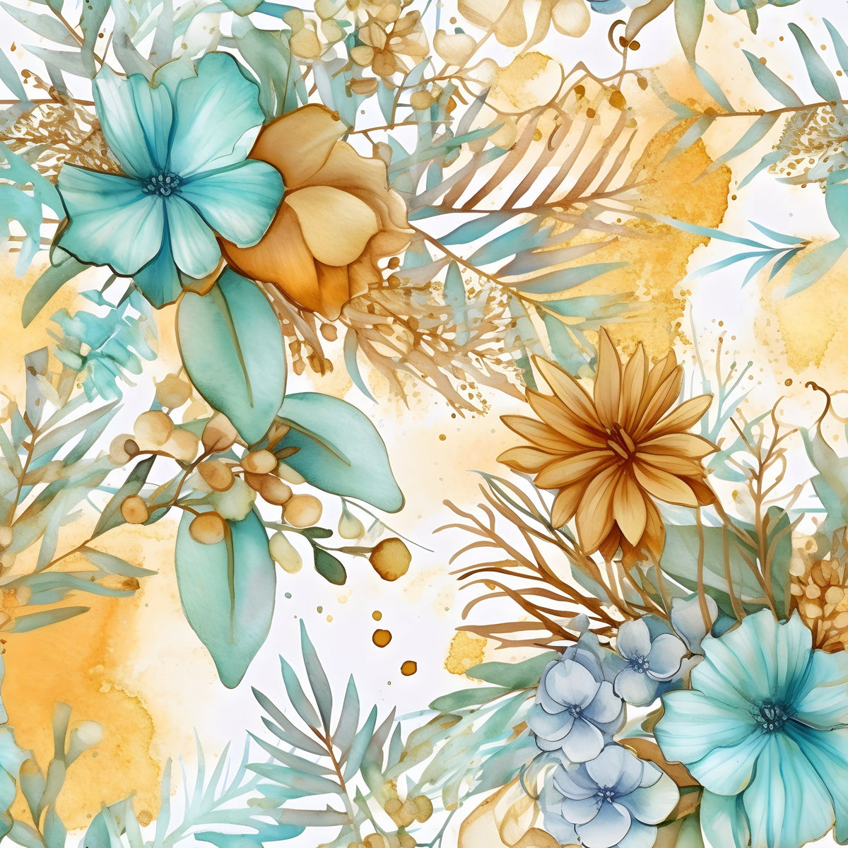 Gilded Coastal Blooms Pattern 20 Fleece Fabric