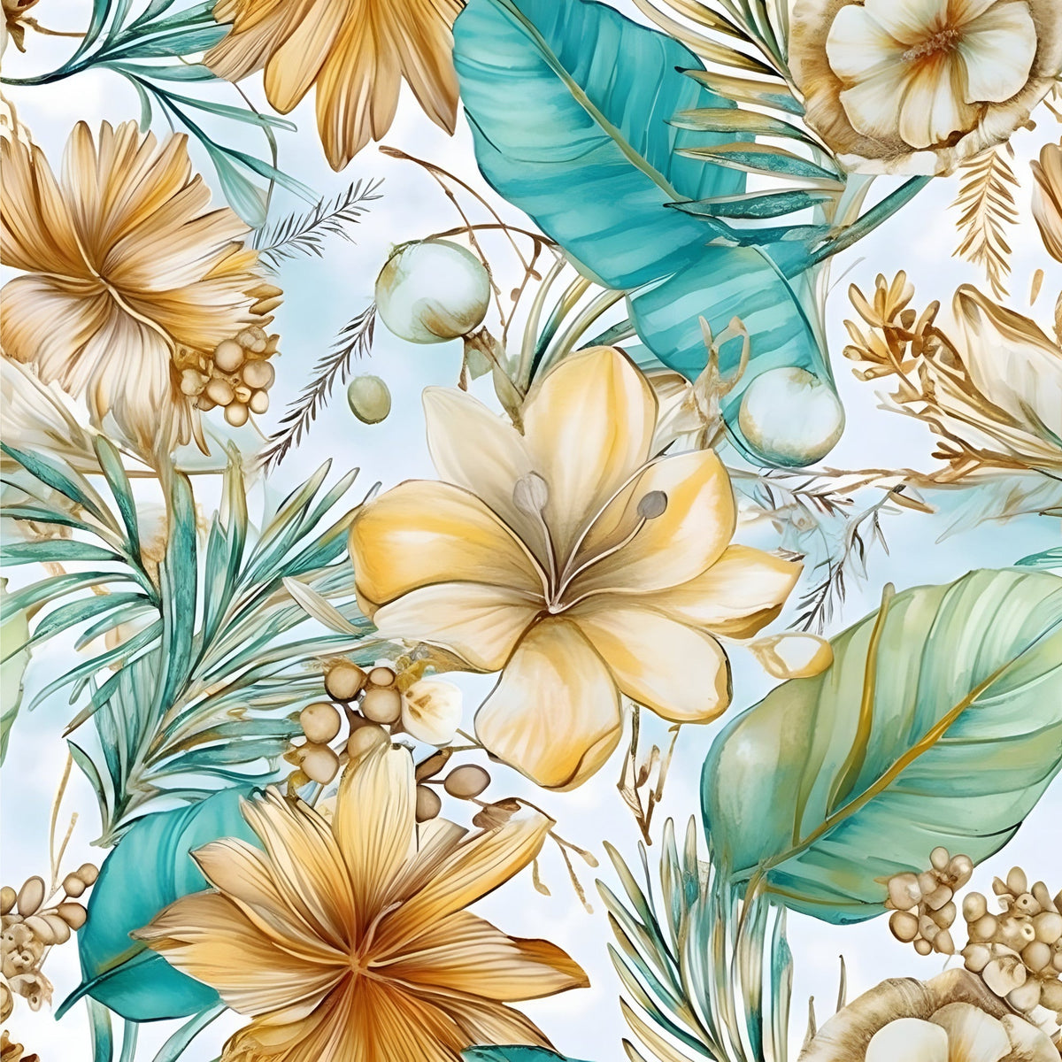 Gilded Coastal Blooms Pattern 3 Fleece Fabric