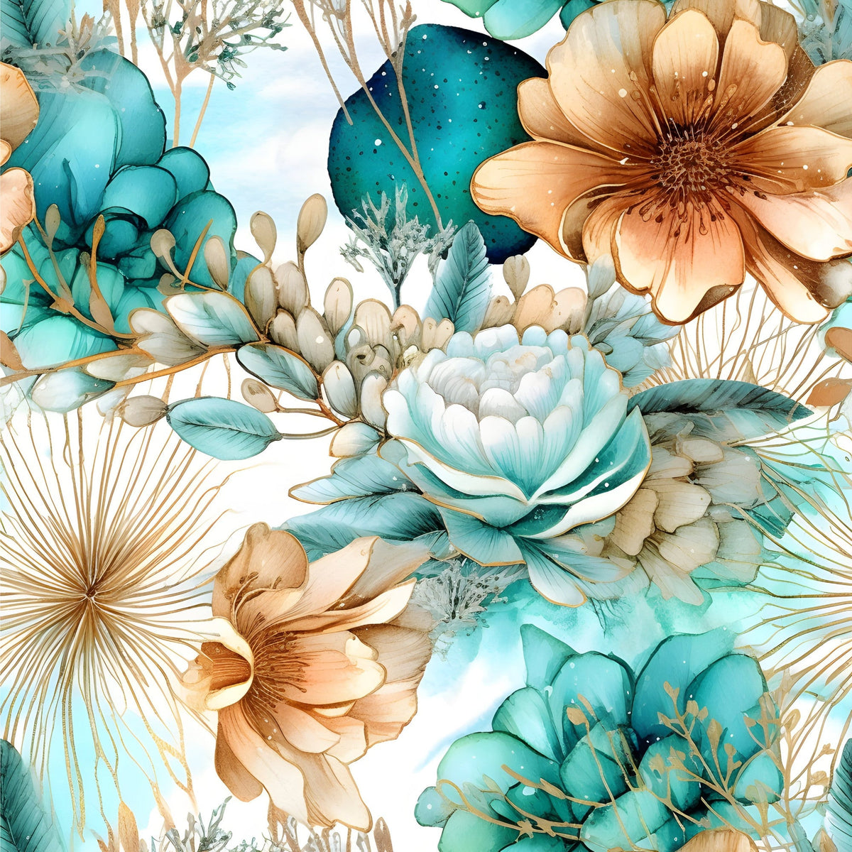 Gilded Coastal Blooms Pattern 4 Fleece Fabric