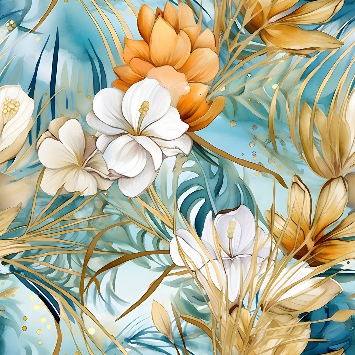 Gilded Coastal Blooms Pattern 6 Fleece Fabric