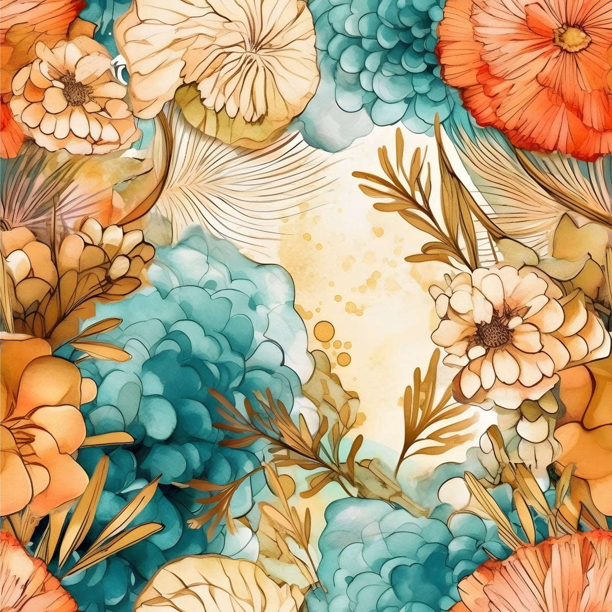 Gilded Coastal Blooms Pattern 7 Fleece Fabric