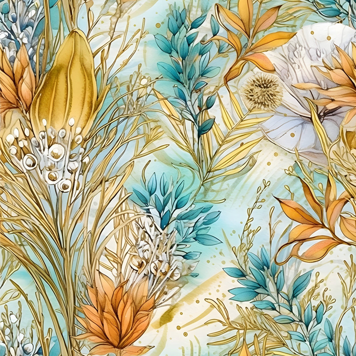 Gilded Coastal Blooms Pattern 8 Fleece Fabric