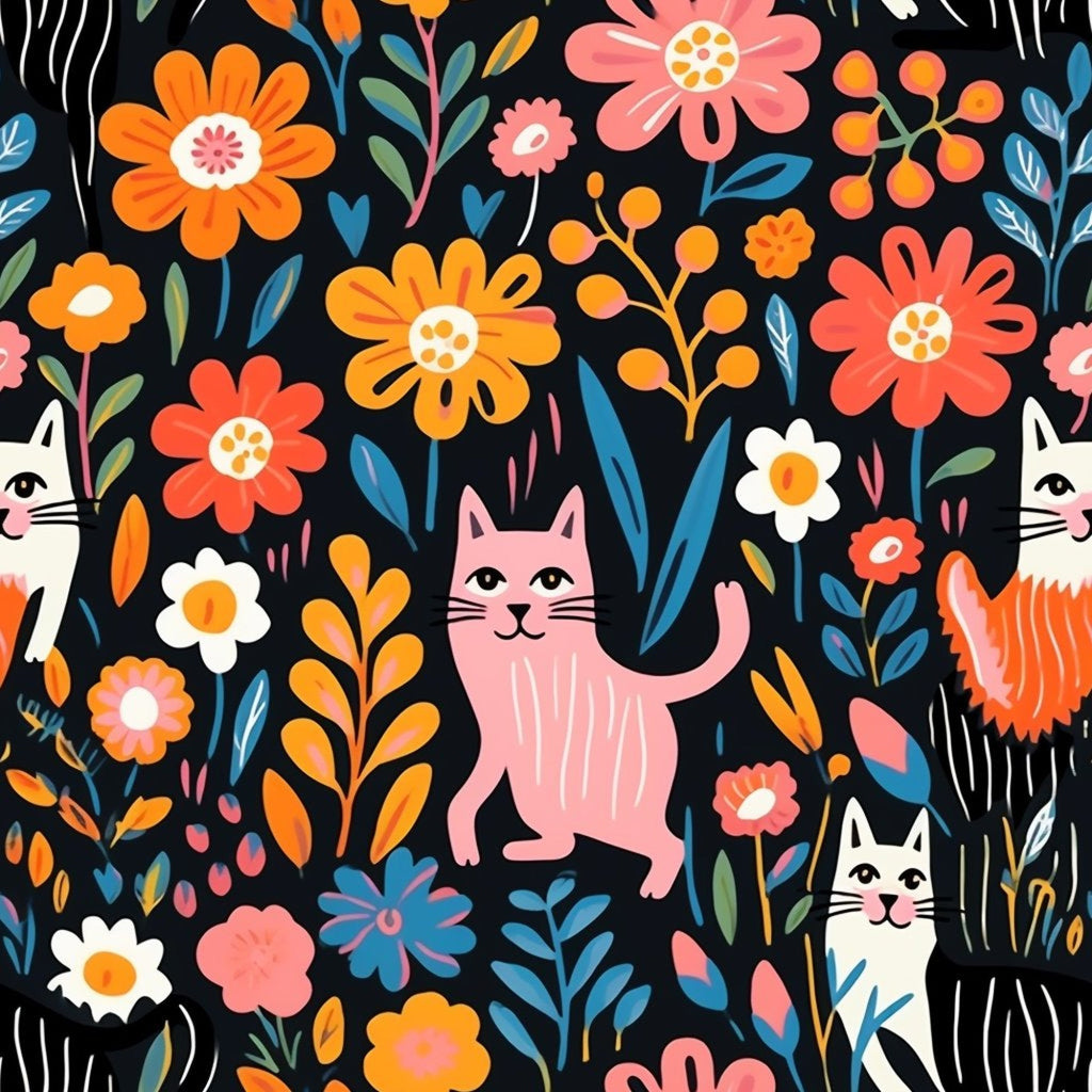 Kitten Meadow Pattern 2 Fleece Fabric