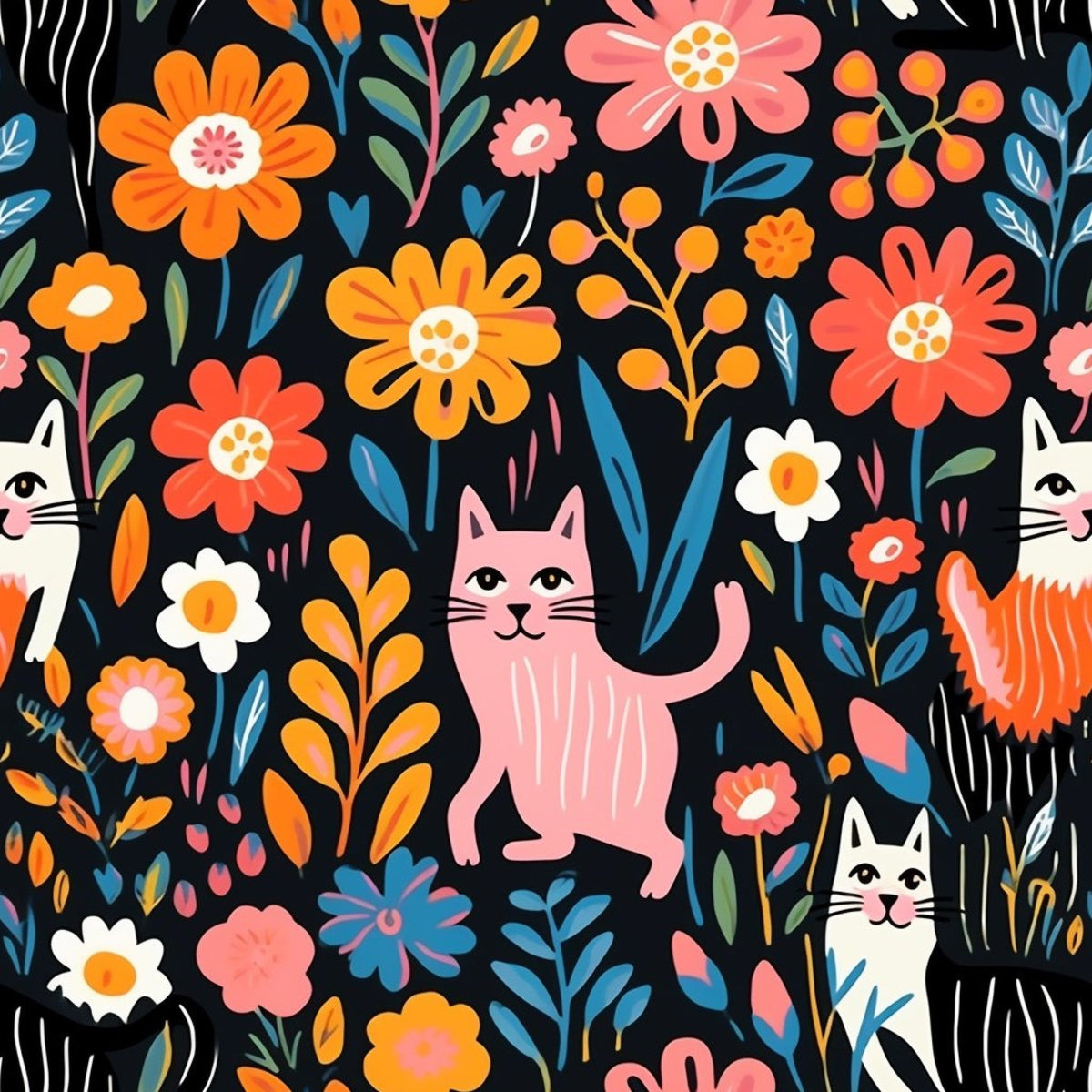Kitten Meadow Pattern 2 Fleece Fabric