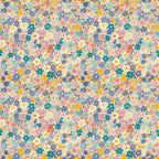 floral pattern, small flowers, ditsy print, multicolored blooms, pink flowers, blue flowers, yellow flowers, teal flowers, orange flowers, white background, scattered florals, tiny blossoms,, fabric panel, cheerful pattern, spring flowers, dense floral design, colorful petals, craft fabric, sewing material