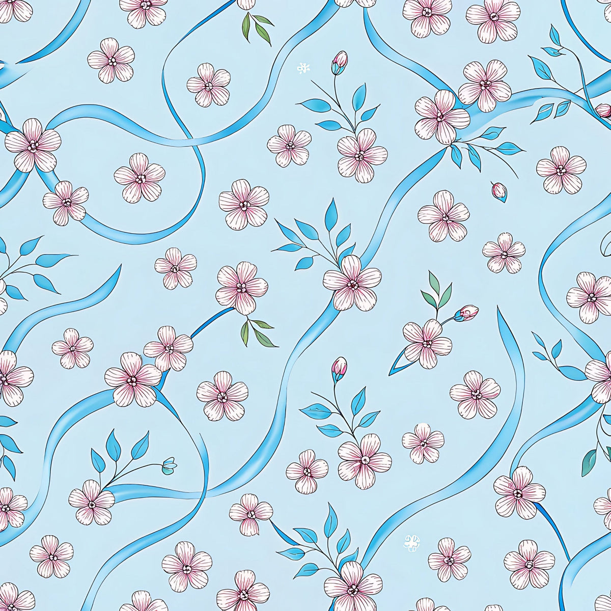 Ribbon Orchard Pattern 15 Fleece Fabric