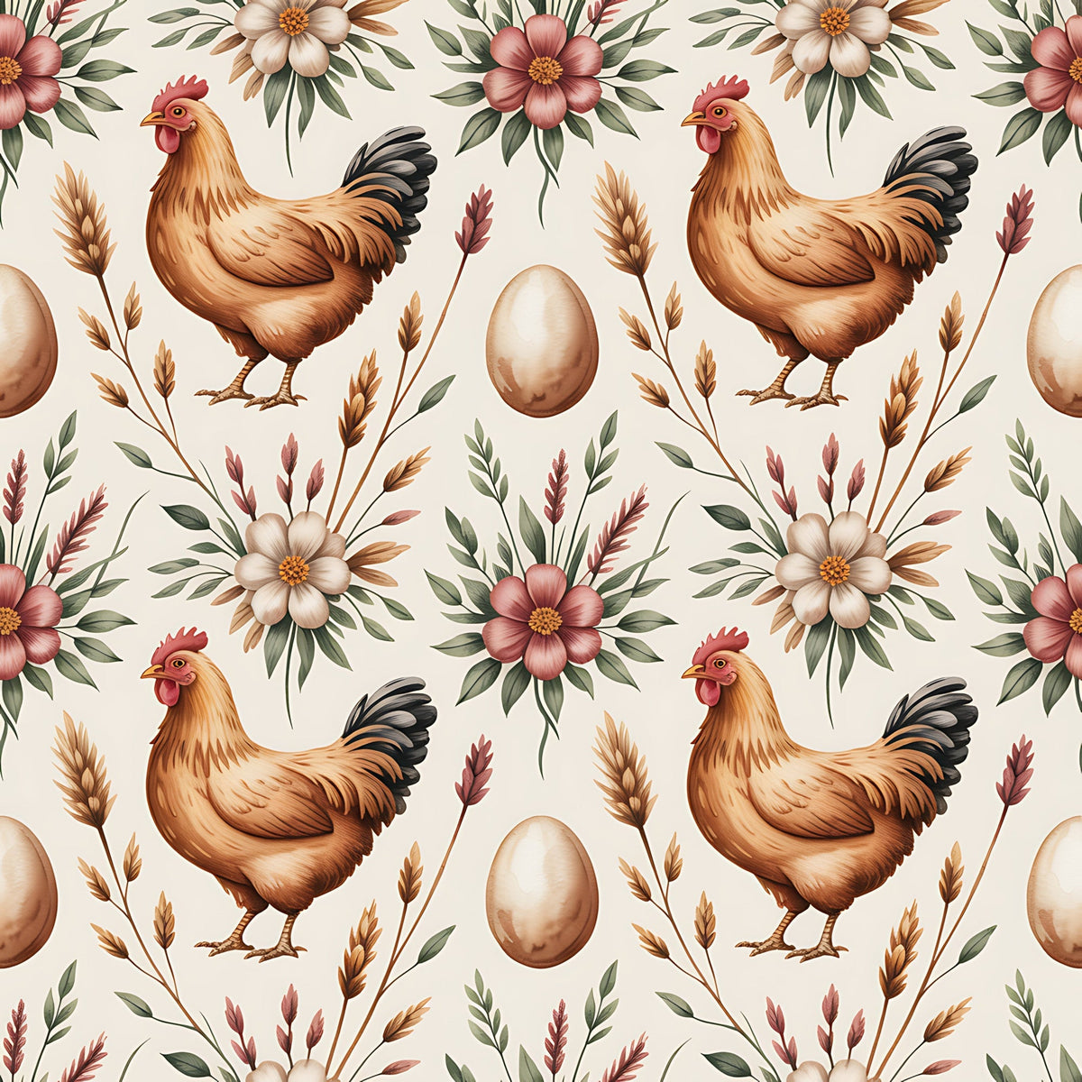 Nesting Hens Pattern 10 Fleece Fabric