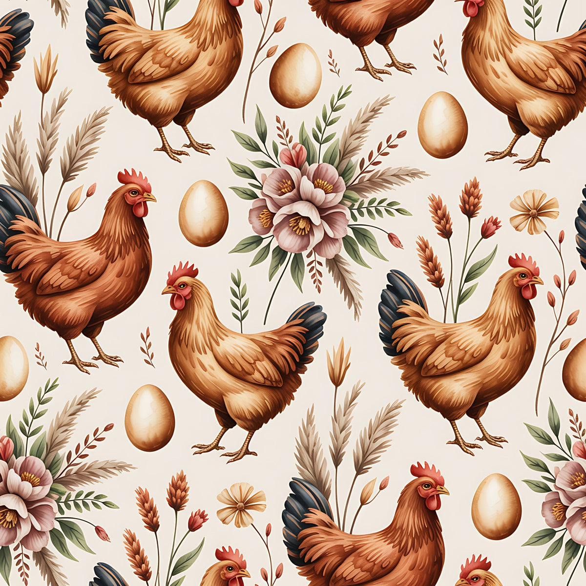 Nesting Hens Pattern 8 Fleece Fabric