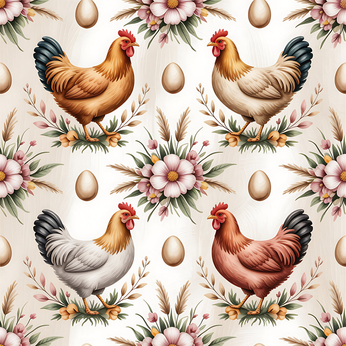 Nesting Hens Pattern 9 Fleece Fabric
